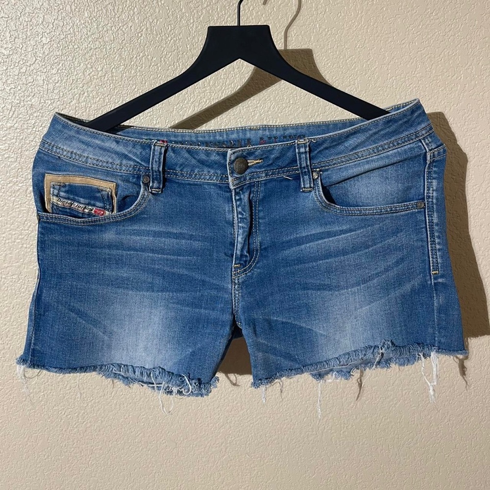 Diesel Blue Frayed Hem Jean Shorts